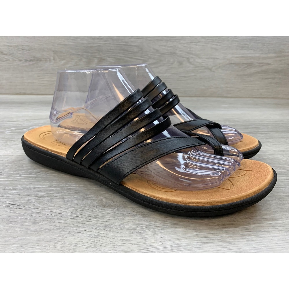 Born Concept Women's Black Strappy Toe Loop Sandals 11 Casual Comfort Shoes